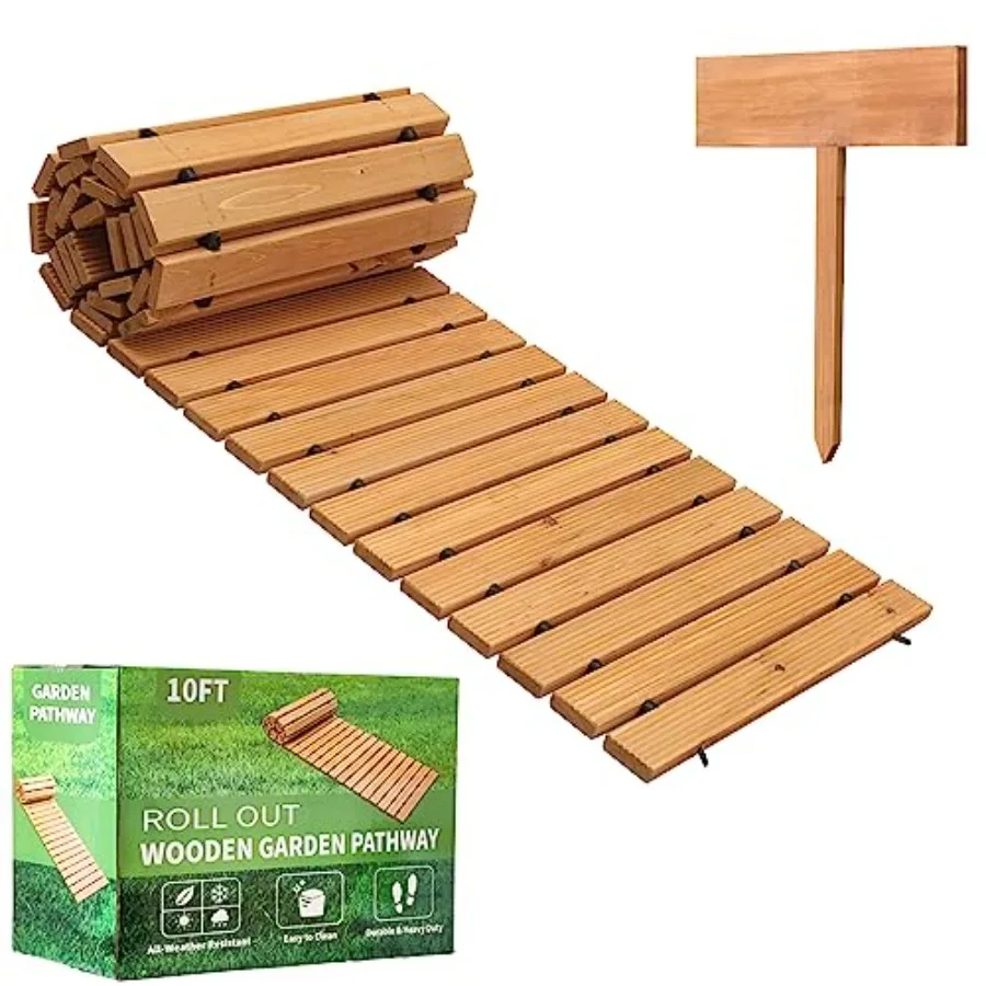 

10Feet Wooden Garden Pathway, Outdoor Roll Out Decorative Garden Walkway, Weather-Resistant Non-Slip Hardwood Walkway Pavers fo