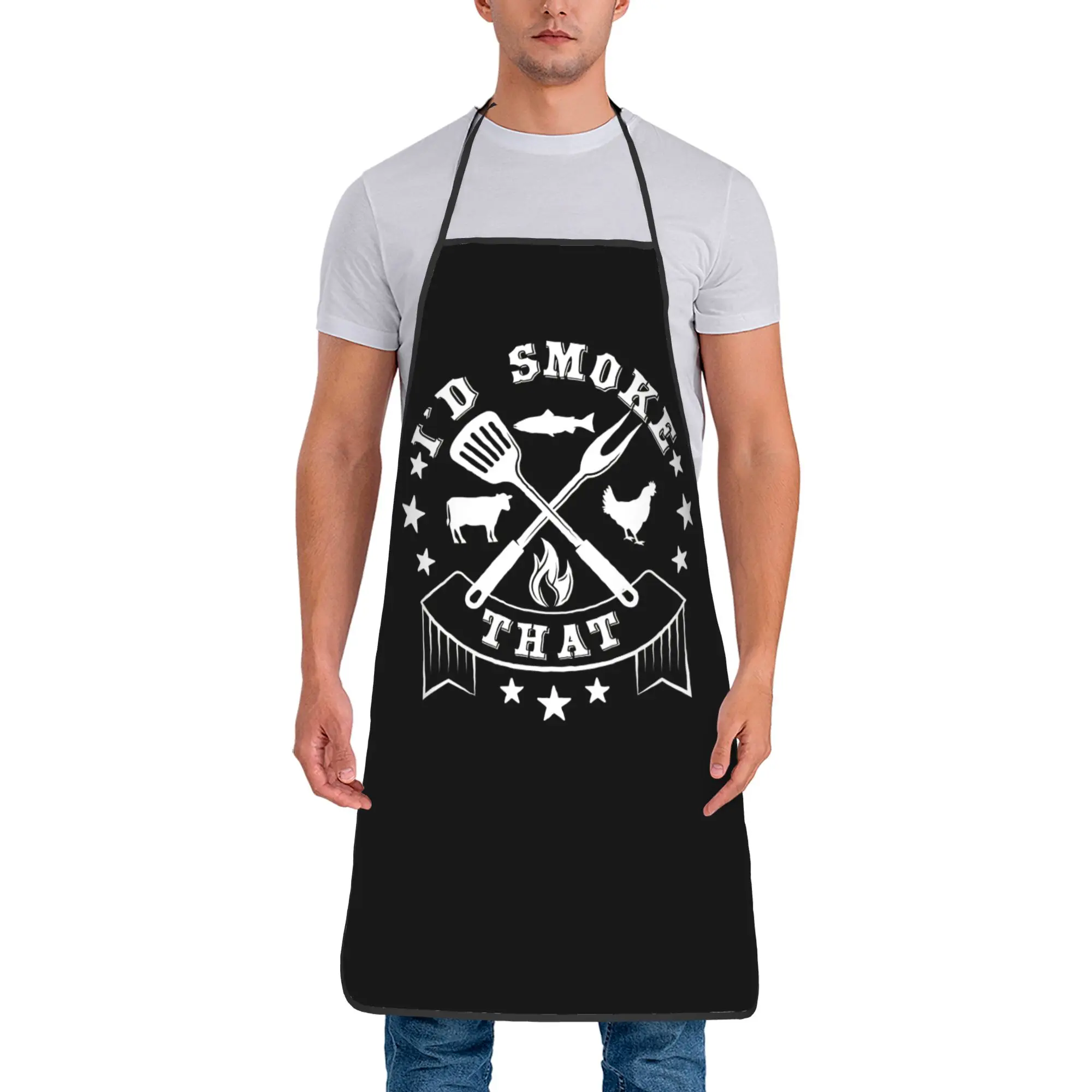 

Smoking The Good Stuff BBQ Bib Apron Oil-Proof Polyester Funny Meat Grill Cooking Pinafore Male Female Adult Fashion Work