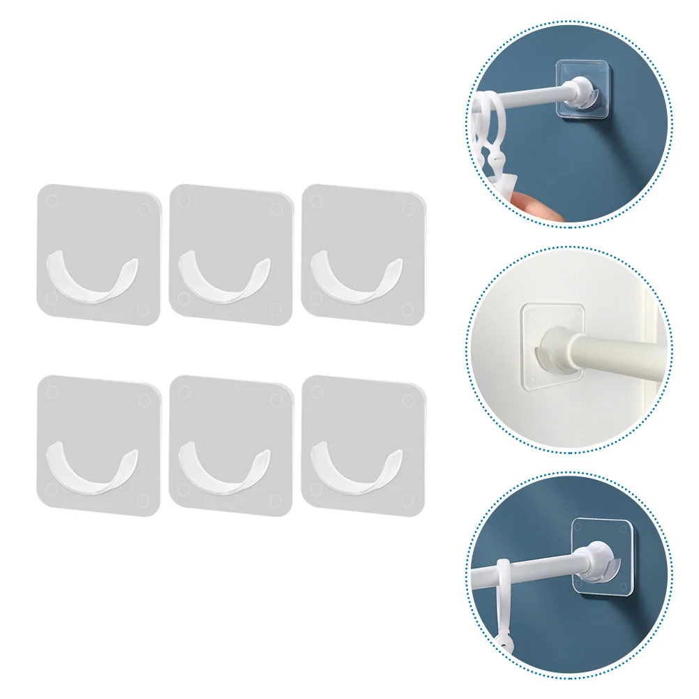 6 Pcs Nail-Free Pole Bracket Shower Rod Holder ABS Retainers Home Supplies Adhesive Curtain Mounts Holders Bath Transparent