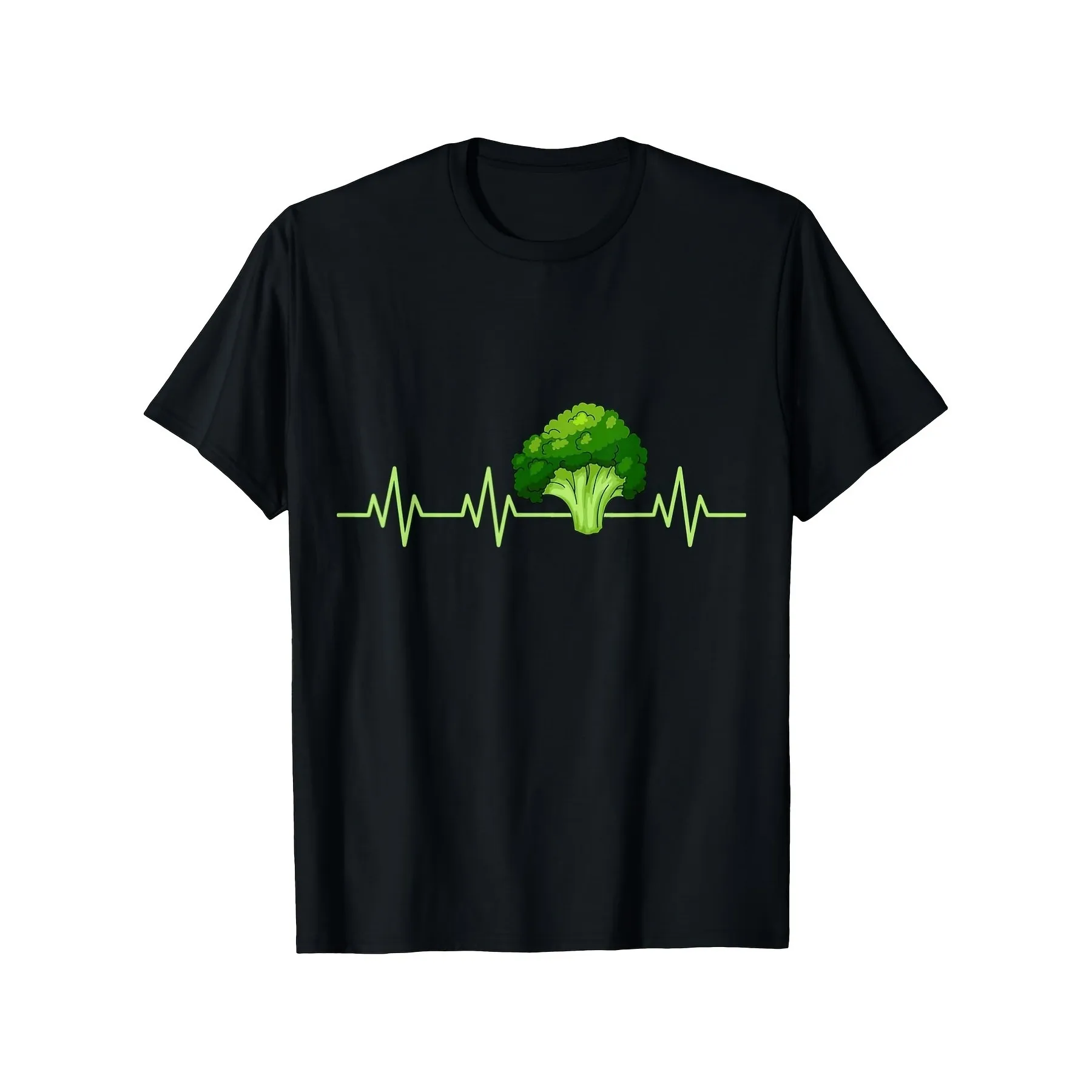 Broccoli Heartbeat EKG Vegan Graphic Tee Casual Short Sleeve T-Shirt for Plant Based Diet Fans