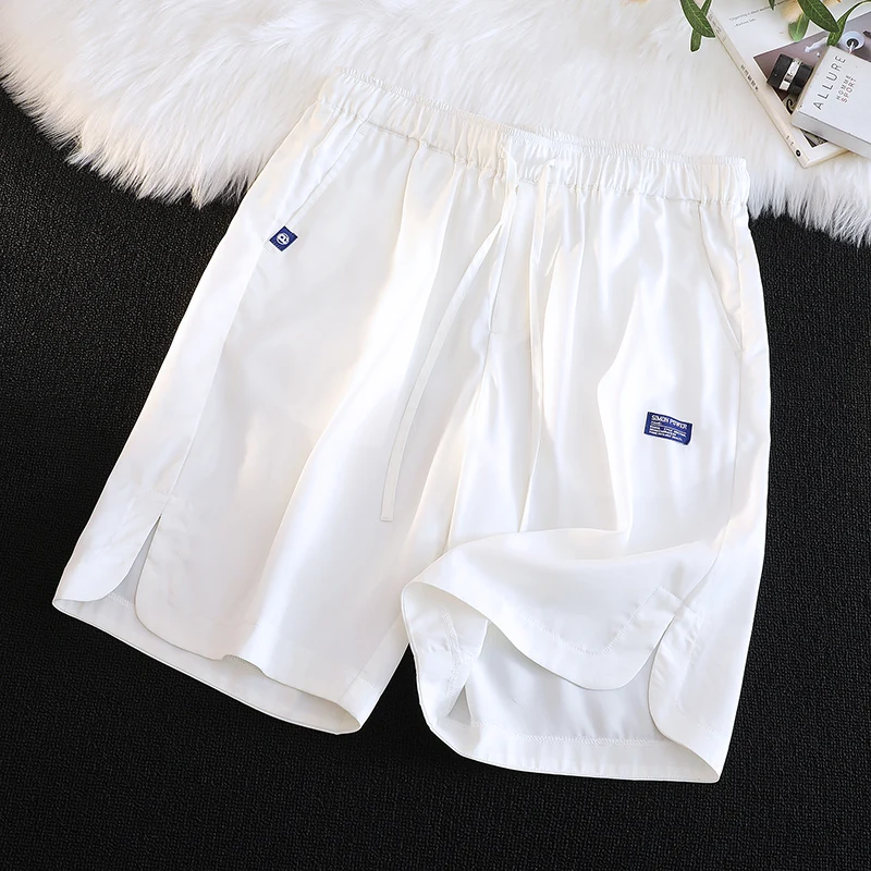 

Белые мужские летние тонкие быстросохнущие спортивные брюки из ледяного шелка, свободные прямые повседневные брюки-капри для молодежи