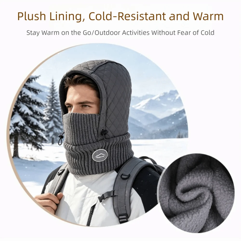 Thick Lined Balaclava Hat Mask Knit Breathable Fabric Knitted Face Mask Scarf Neck Scarf Integration Unisex Fit