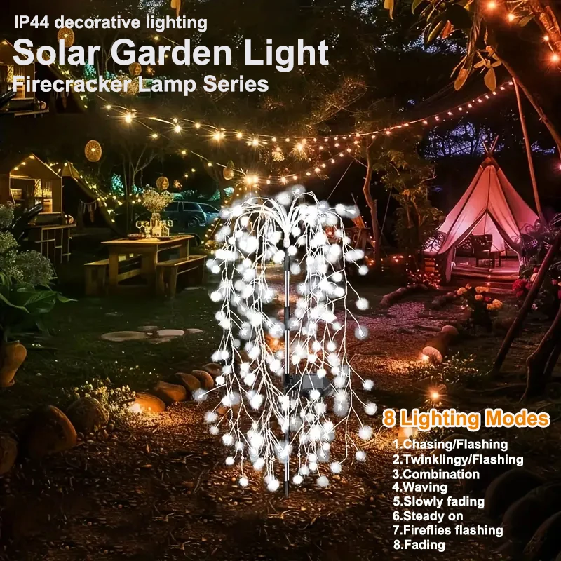 1 قطعة الشمسية في الهواء الطلق الديكور ضوء سلسلة مقاوم للماء الألعاب النارية الصفصاف أضواء الألعاب النارية مع 8 طرق لمسار حديقة عيد الميلاد #4