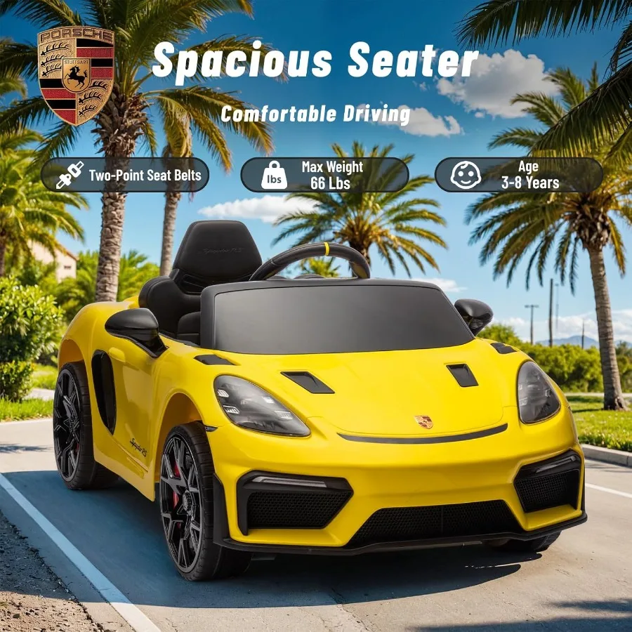 12V Ride on Car Electric Car with Remote Control Front/Rear LED Light Radio USB/AUX Openable Doors Suspension Function Durable