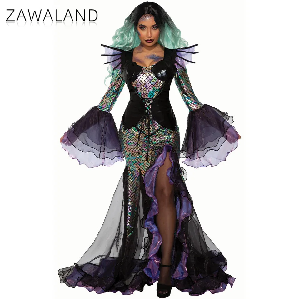 

Halloween Mermaid Cosplay Dress For Women Multi-layered Long Skirts Party Performance Dress Up Costumes Carnival Festival Outfit