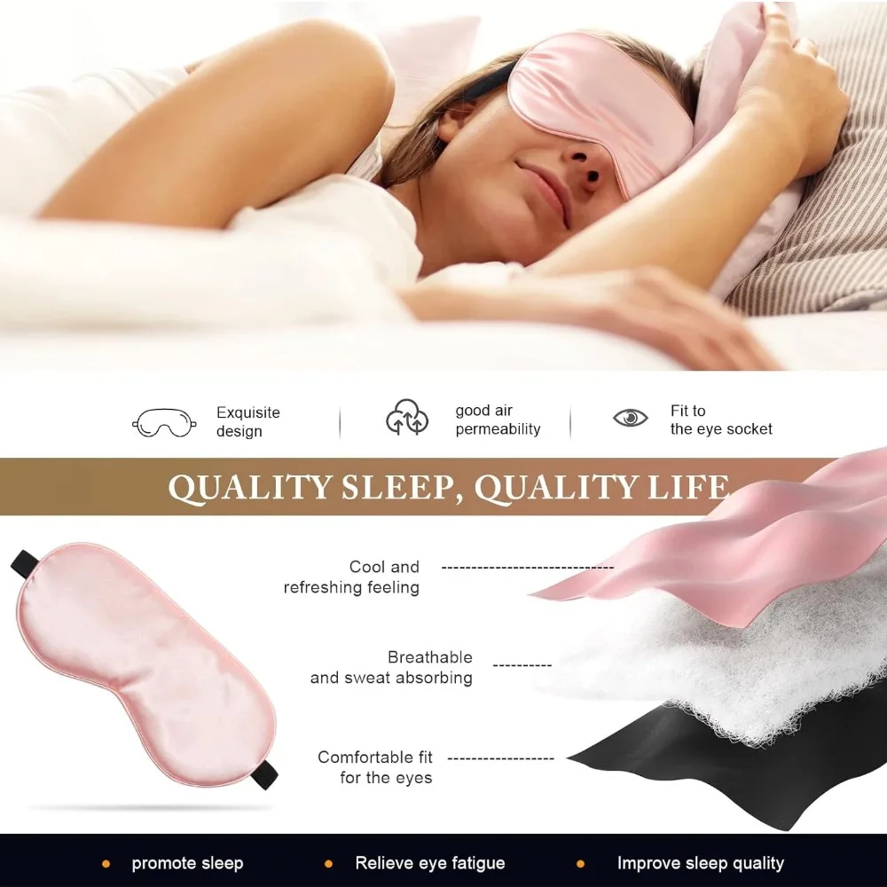 New Hot Trave Soft Silk Sleep Mask Eye Masks Coversfor Sleep, 100% Blackout, Zero Eye Pressure, Blindfold with Adjustable Strap