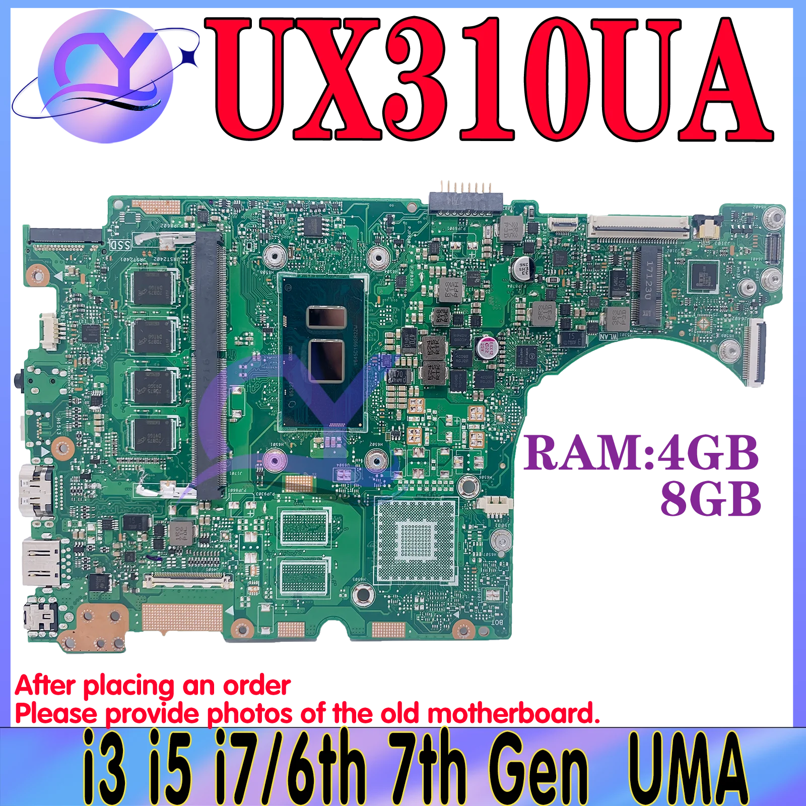 

UX310UA Notebook Mainboard For ASUS UX310UV RX310U RX410U UX410UQK UX310UQK U3000U UX310U UX410UA UX410U Laptop Motherboard