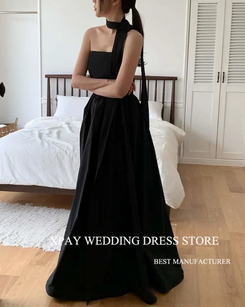 XPAY Black A Line Taffeta korea Suknie wieczorowe Sesja zdjęciowa Dostosowane 4 style Suknie ślubne z krótkim rękawem Koronkowe wesele