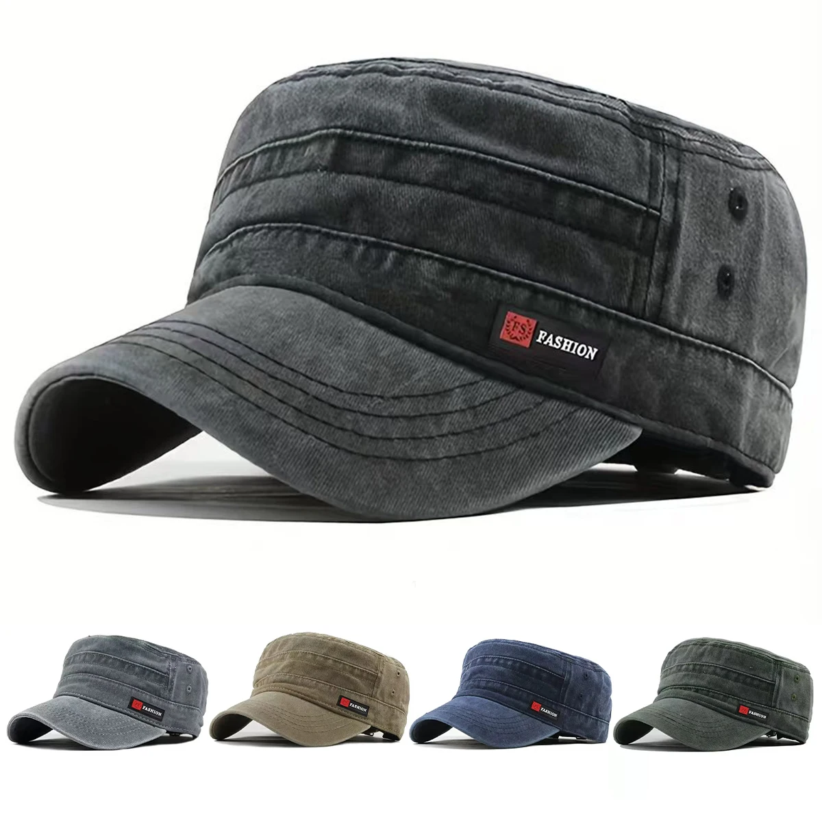 Unisex FASHION Letter Label Embroidery Embroidery Military Cap Spring Autumn Outdoor Adjustable Casual Hats Men Flat Top Caps