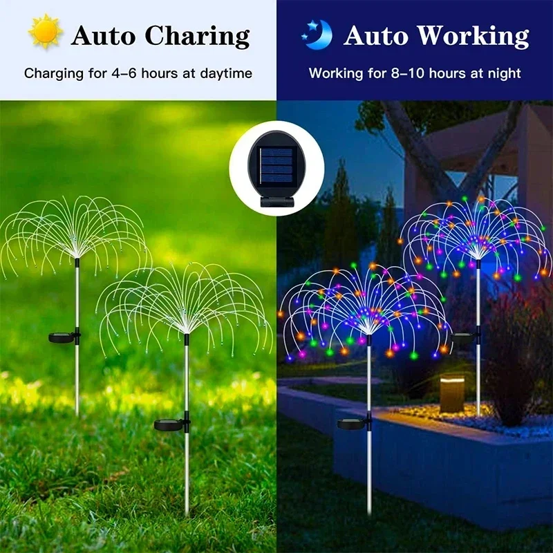 Solar Garden Fireworks Lights Waterproof Outdoor LED Solar Courtyard Atmosphere Lights 8 Modes for Yards Christmas Decor