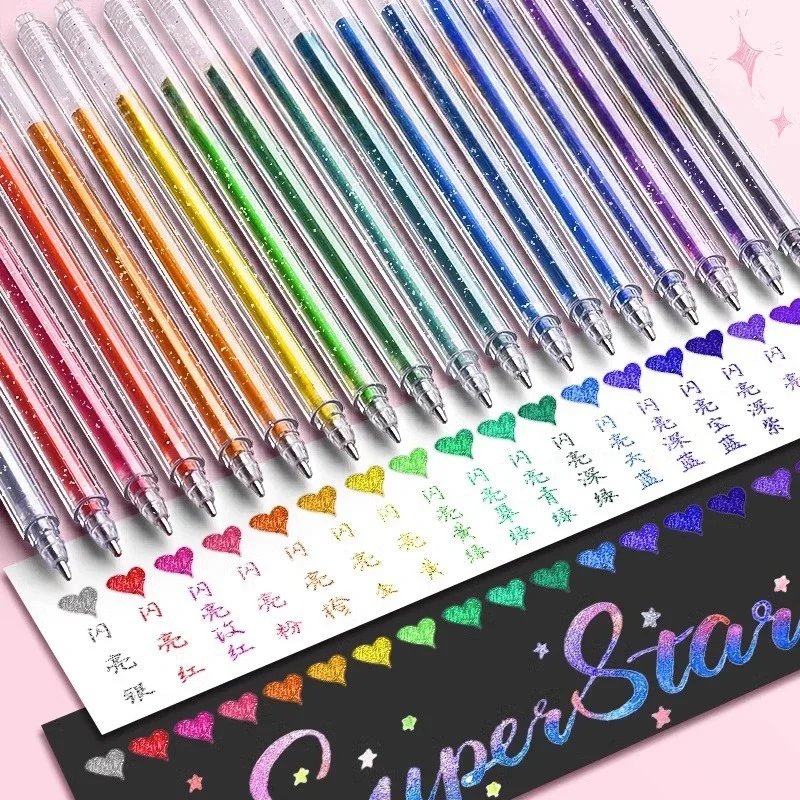 8/12 Colors Beautiful Shiny Color Starry Highlighters Girl Scrapbook Notebook Marker Glitter Drawing Pen Kawaii School Supplies