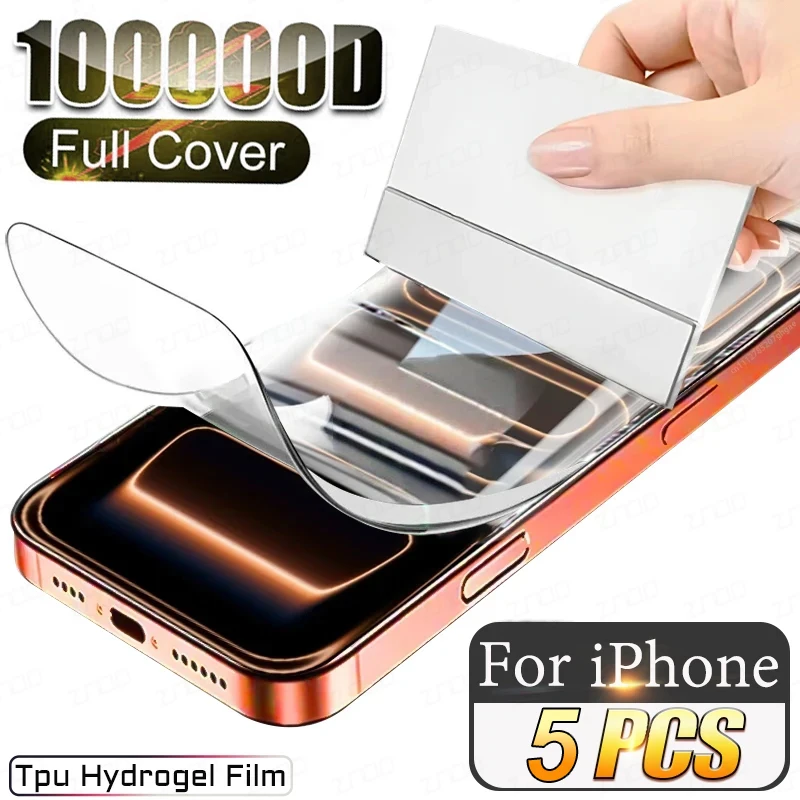 5 Stück Weiche Hydrogel-Folie für iPhone 16 17 Pro Max 16e 17e 15 Plus 13 14 12 11 ProMax Air Displayschutzfolien Vollständige Abdeckung
