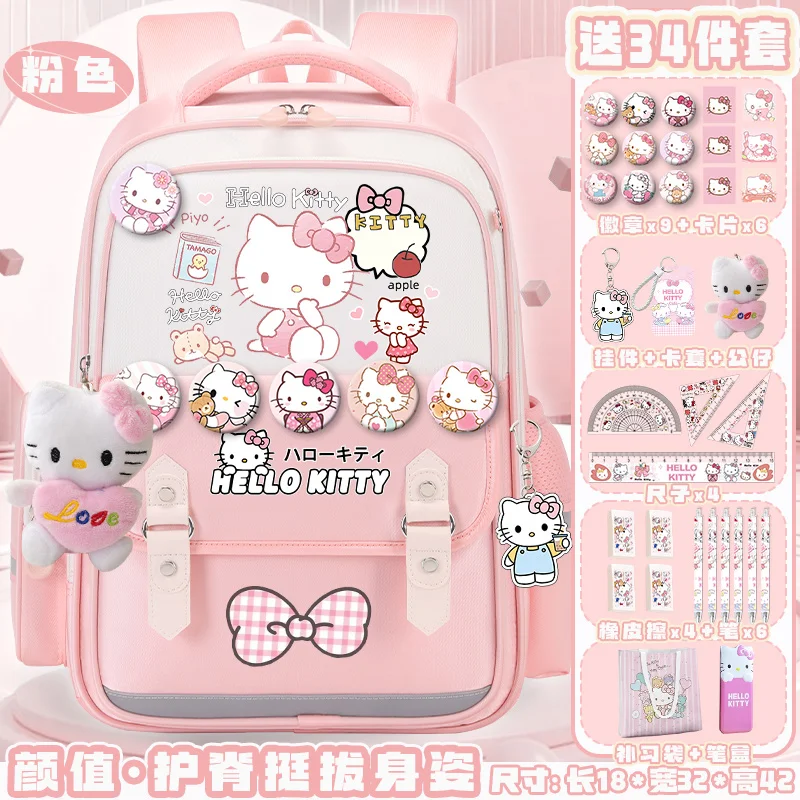 Sanrio-mochila escolar de Hello Kitty para estudiantes, almohadilla de hombro, ligera y de gran capacidad, informal, impermeable, resistente a las manchas