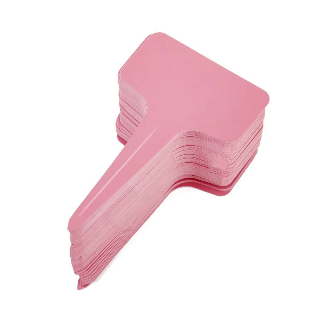 

100 шт. водонепроницаемые розовые пластиковые этикетки для растений, прочные устойчивые к ультрафиолетовому излучению садовые маркеры Т-типа для рассады и детской комнаты