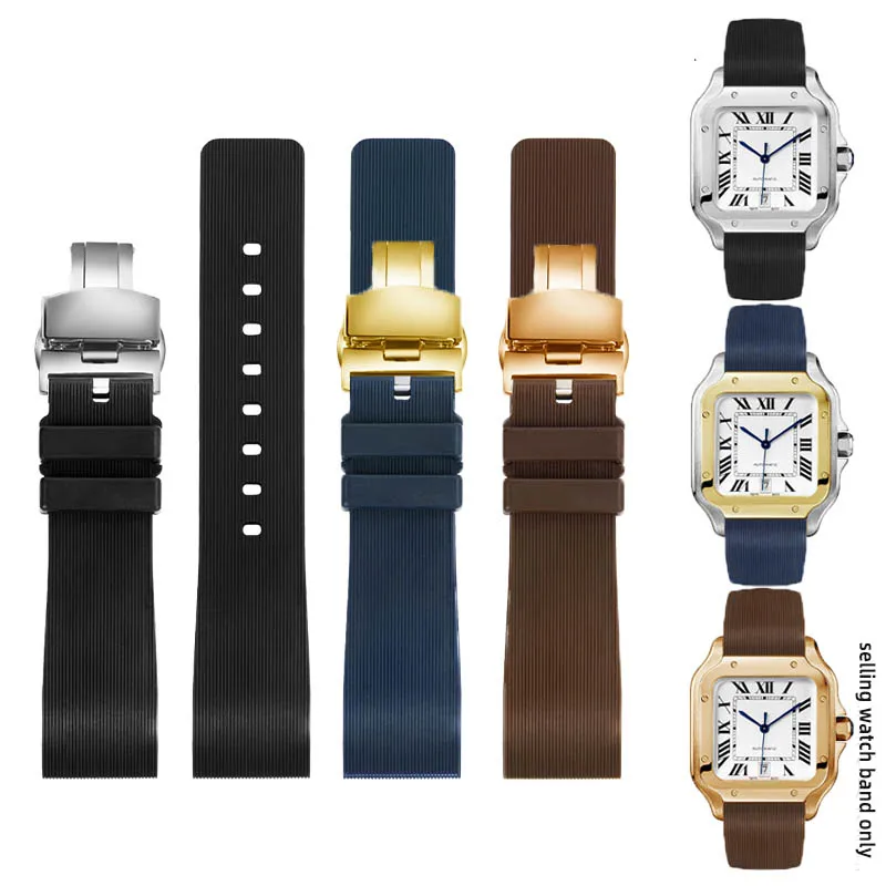 20mm 23mm Watch Strap For Cartier Sandoz Santos 100 W20073X8 W20106X8 W2020008 Silicone Rubber Bracelet Men Women Black Belt