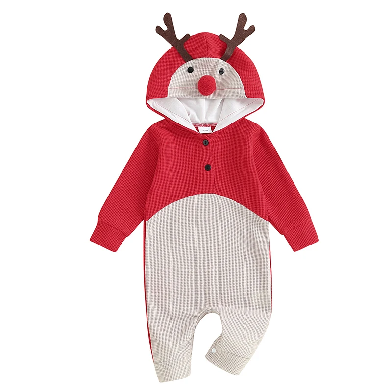 

Baby Hoodies Jumpsuits Christmas Clothes Elk Shaped Hooded Long Sleeve Toddler Girls Boys Fall Bodysuits