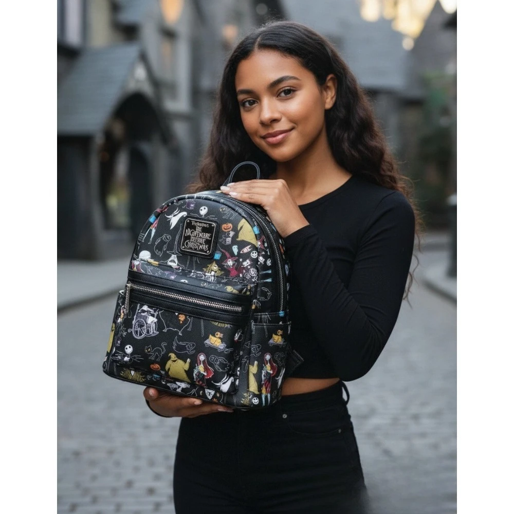 Mini Mochila de Piel Sintética con Diseño de Pesadilla Antes de Navidad, Mochila de Moda para Mujer, Regalos de Navidad