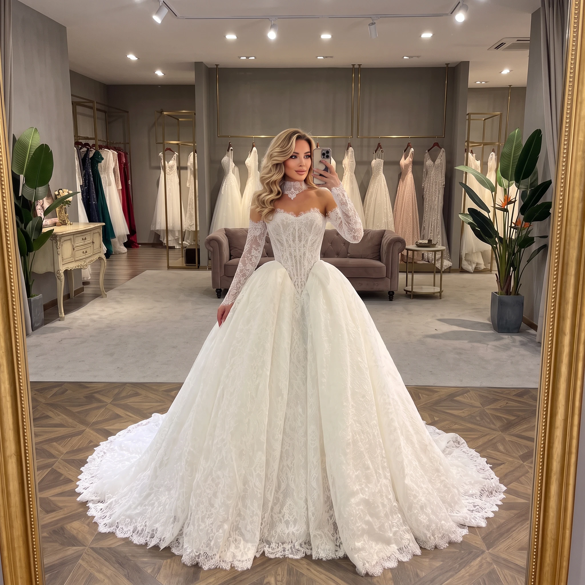 Long Sleeve Lace Wedding Dress High Neck Sweetheart Corset Bridal Gown Luxury Ball Gown With Lace Train Custom Made Plus Size We