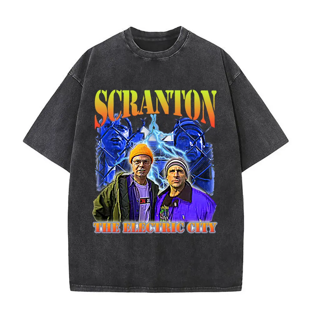 TV Series The Office Scranton Dunder Mifflin Dwight Schrute Jim Halpert Michael Scott Washed T-shirt Men Casual Cotton T Shirts