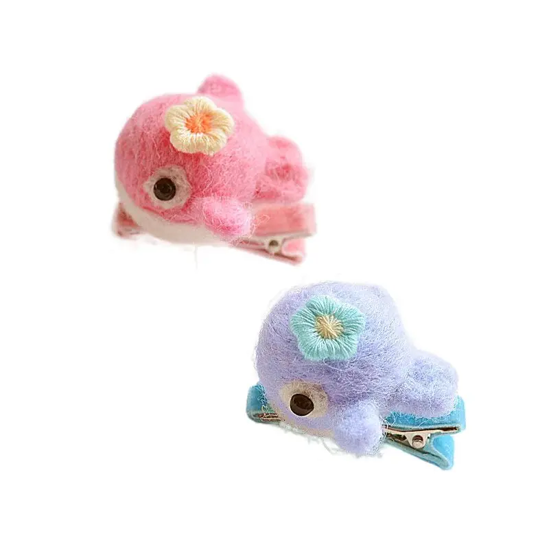 12pcs Boutique Felt Floral Whale Hair Clips Cartoon Wool Dolphin Barrettes Hairpins Princess Headwear Hair Accessories for Girls