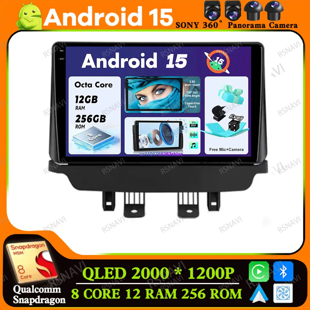 Android 15 Radio del coche para Mazda CX-3 CX3 Mazda 2 DK 2014 - 2017 - 2021 BT unidad principal 360 cámara IPS Qualcomm WIFI + 4G LTE QLED DVD