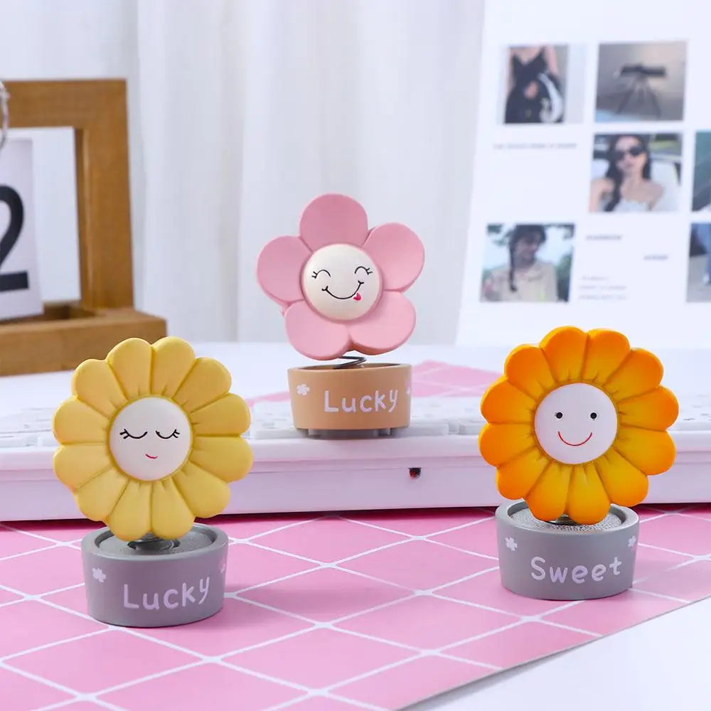 Sun Flowers Shake Head Ornament Car Doll Shaking Head Sunflower Car Interior Decoration Car Dashboard Figure Car Ornament