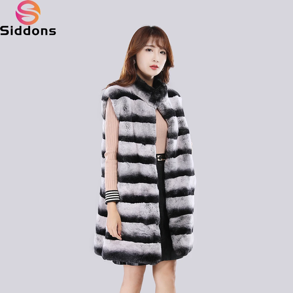 

Fashion Real Fur Coat With Hood Vest Long Winter Vest Large Fur Hood Rex Rabbit Chinchilla Fur Hooded Vest Women Real Fur Vest