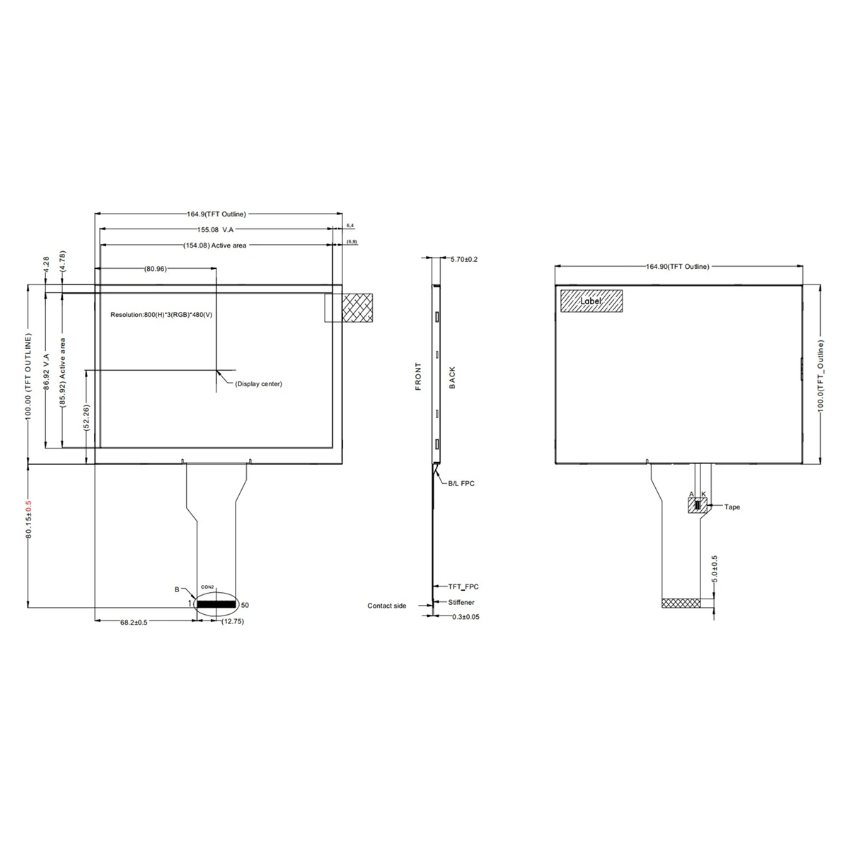 

ABRJ-7 Inch 800X480 Security HD LCD Security HD LCD Screen 50P RGB Long Cable TN92/TN94