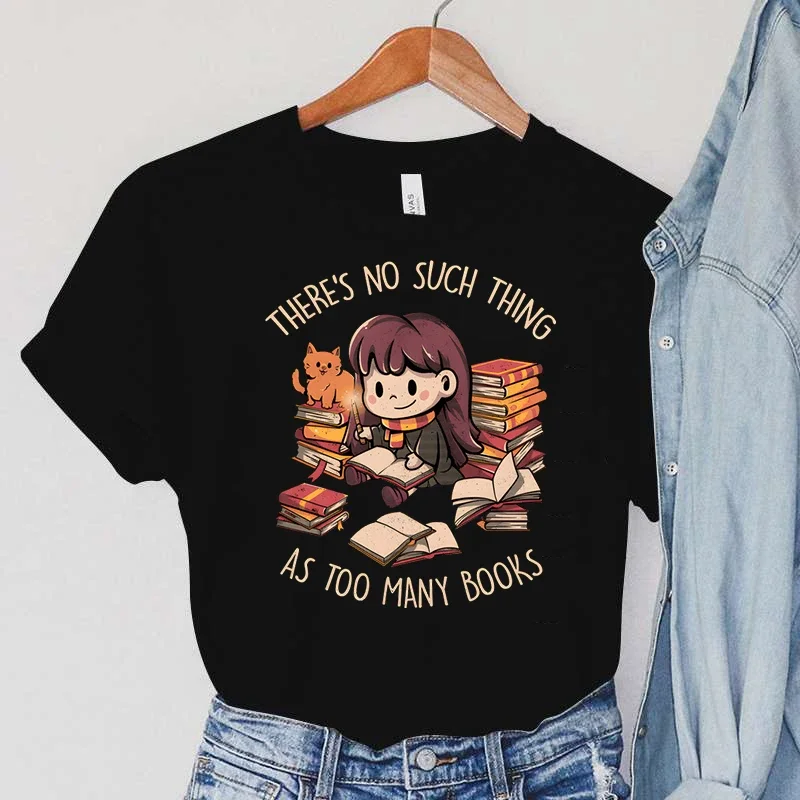 

NO SUCH THING Print Women T-Shirts Cartoon Girl&books Women's Clothing Animals Cat Vintage TShirts Short Sleeve Women T-Shirts