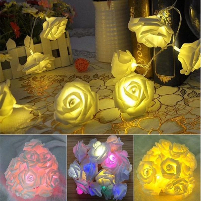 MEMEOKON Rose battery lights Holiday lights rose lights 2M 20 lights LED Christmas lights decoration 2PCS