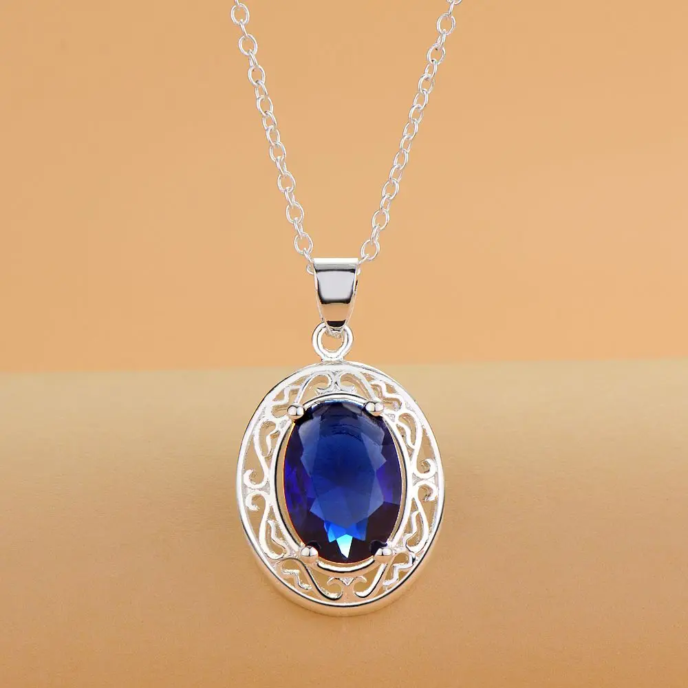 

Cute 925 Stamp Silver Pretty Blue Crystal Zircon Necklaces For Women fashion party wedding engagement Jewelry holiday gifts
