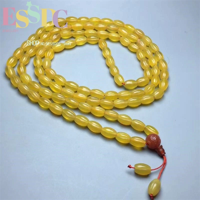 Wholesale Natural Agate 108 Beads Bracelet Yellow Rice Prayer Rosary  Men And Women Jewelry