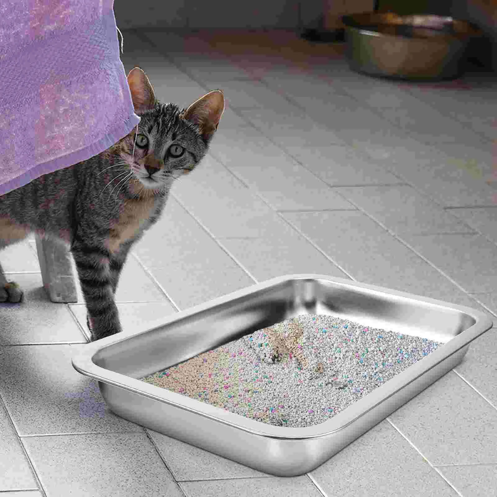 Stainless Steel Cat Litter Box Pet Toilet Serve Outdoor Large Capacity Open Type Bedpan Household Scrunchies