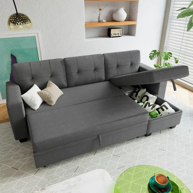 L Shaped Sleeper Sofa, Modern Sofa Bed with Storage Chaise Lounge Pull Out Couch Sectional Couches for Living Room, Sm