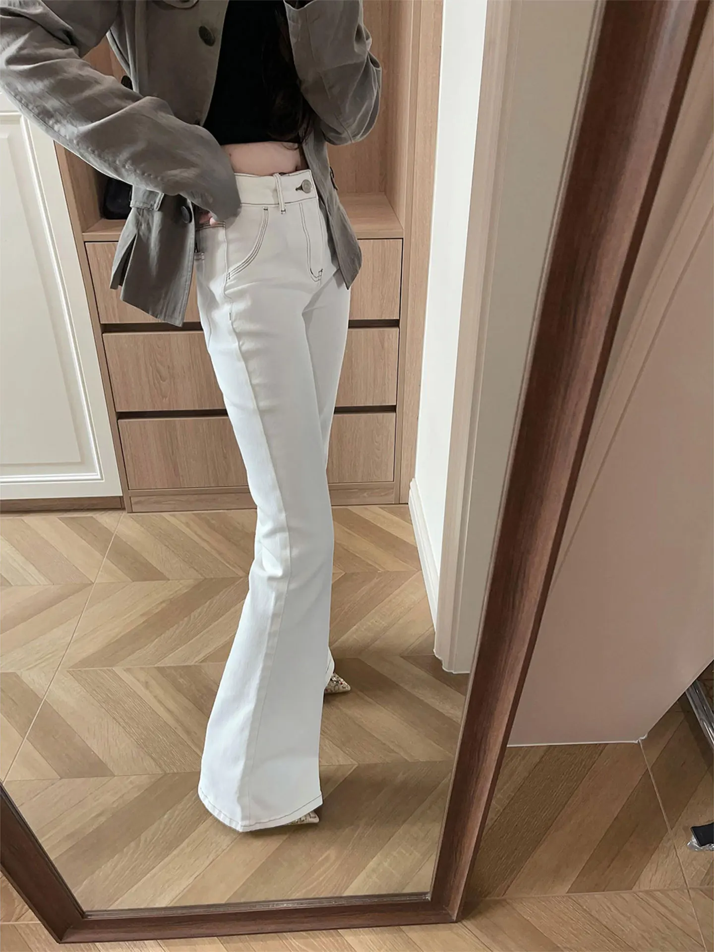 

High Waist Flared Jeans Women's Spring Summer Fashion Sexy Slimming Cotton Stretch Denim Pleated Street Style Straight Leg Pants