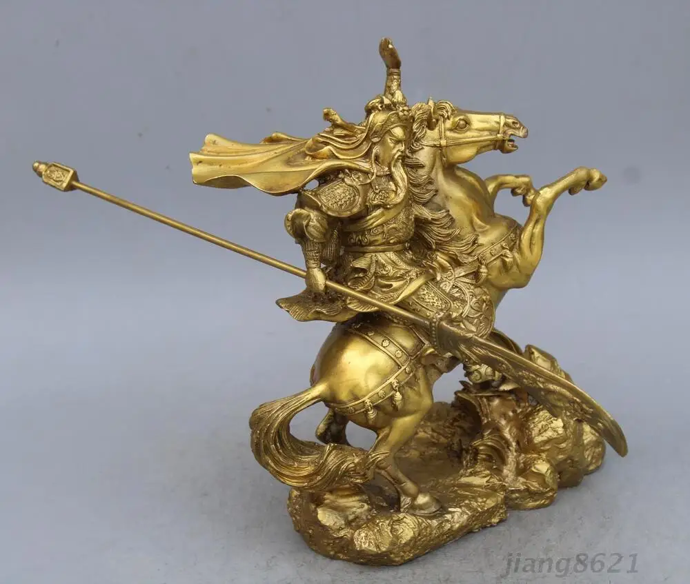 China Beautiful Brass Carved Guan Gong /Guan Yu Riding Horse Statue