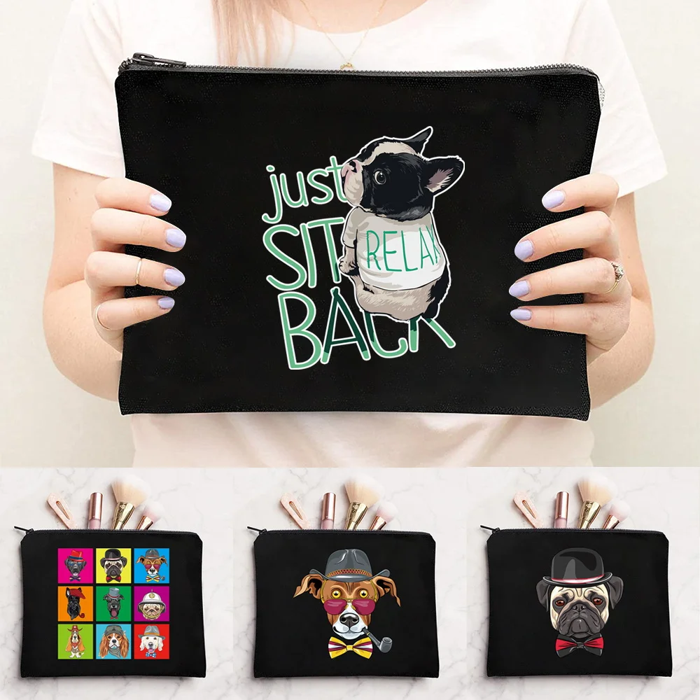 Versatile Canvas Pouch With Dog Print Nice Cosmetic Clutch Bag for Tiny Personal Goods for Multiple Different Outside Occasions