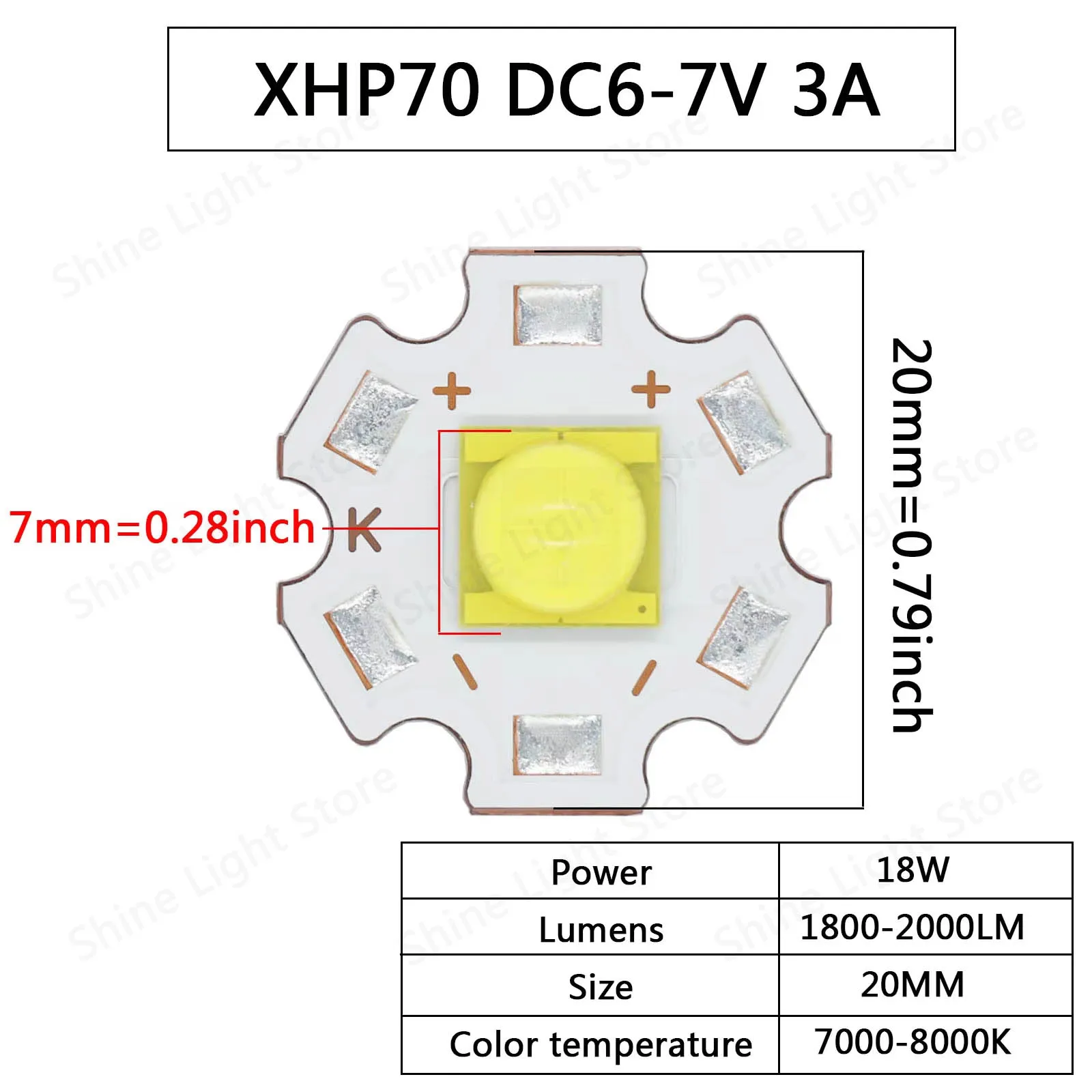 High Power LED Beads 18W DC3-4V DC6-7V 3A 6A LED COB Lamp XHP70 Cold White DIY for Torch Flashlight Car Lighting