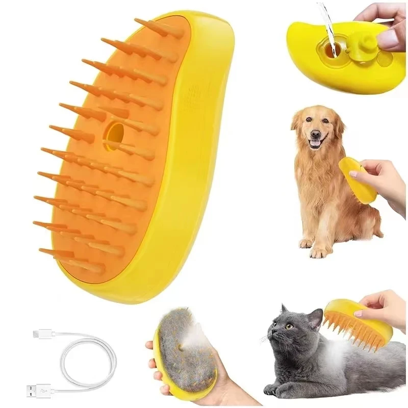 New Cat Steam Brush Cleaning Steamy Spray Electric Spray Water Spray Comb 3 In 1 Hair Removal Grooming Supplies Pets Accessories