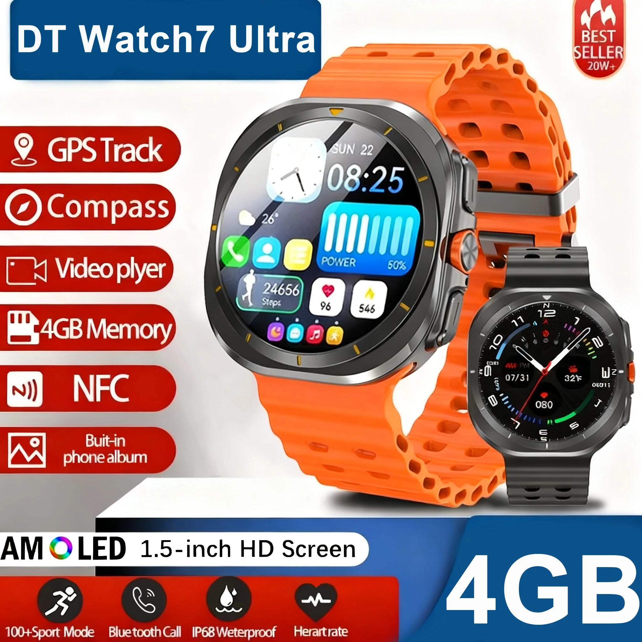 ساعة 7 الترا ساعة ذكية للرجال 32 جيجابايت ذاكرة ثلاثية الأبعاد عرض الفيديو الرياضة Smartwatch GPS NFC البوصلة الأكسجين في الدم Smartwatch 2025 جديد #1