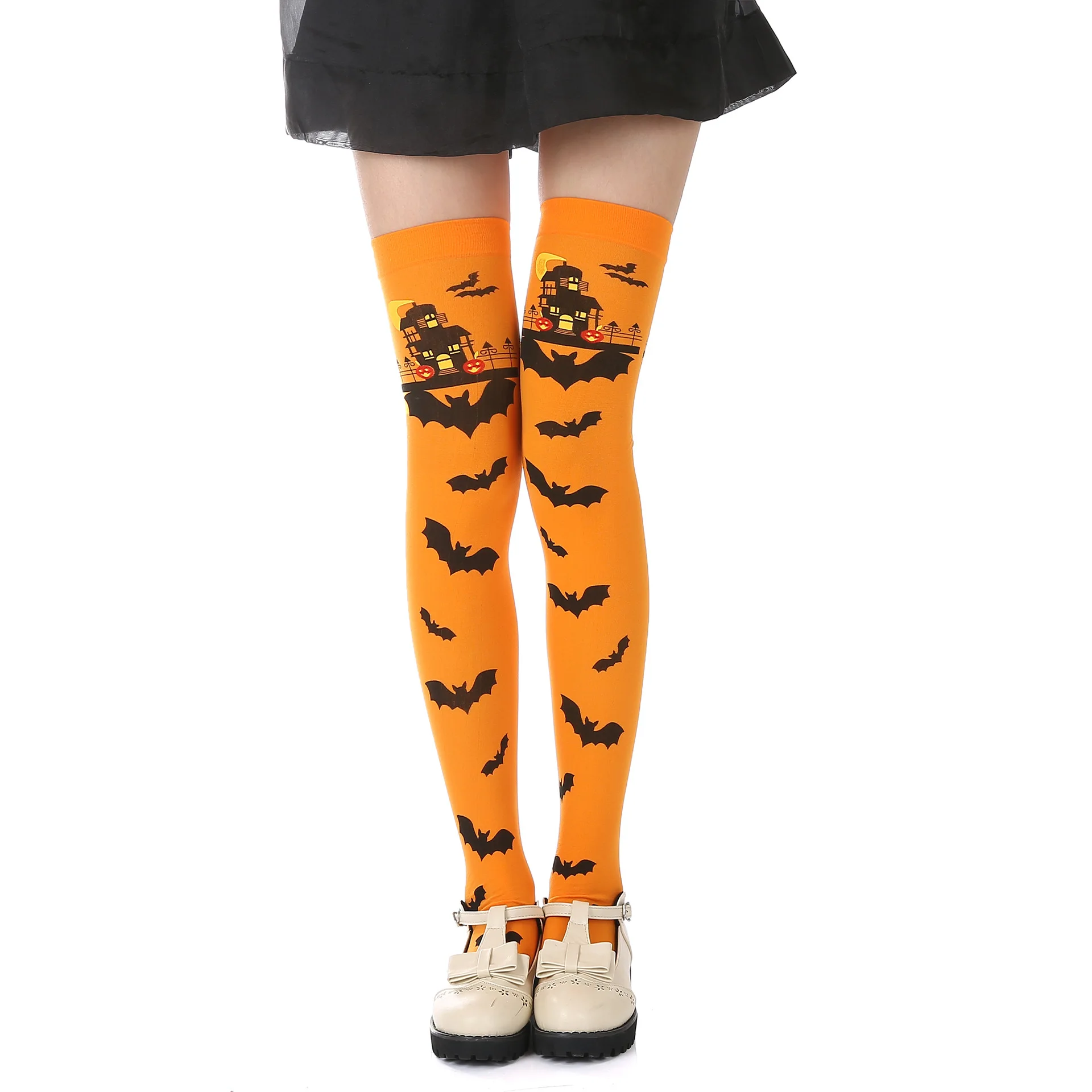 10 Pairs Halloween Thigh High Long Stockings Over Knee Stockings Cosplay Festival Socks Halloween Bat Style