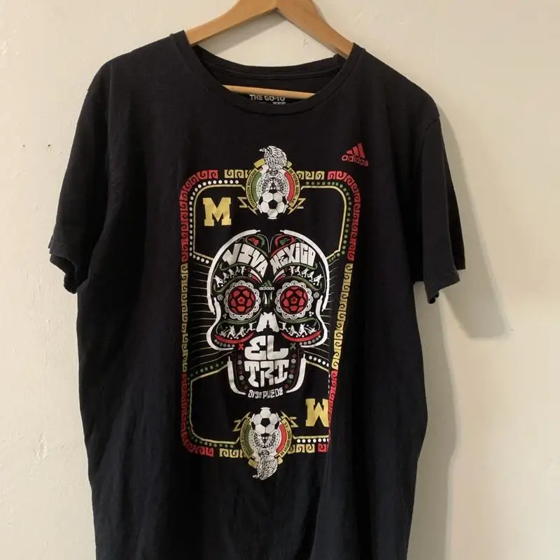 Camiseta negra Adidas El Tri Si Se Puede Viva México Sugar Skull talla grande