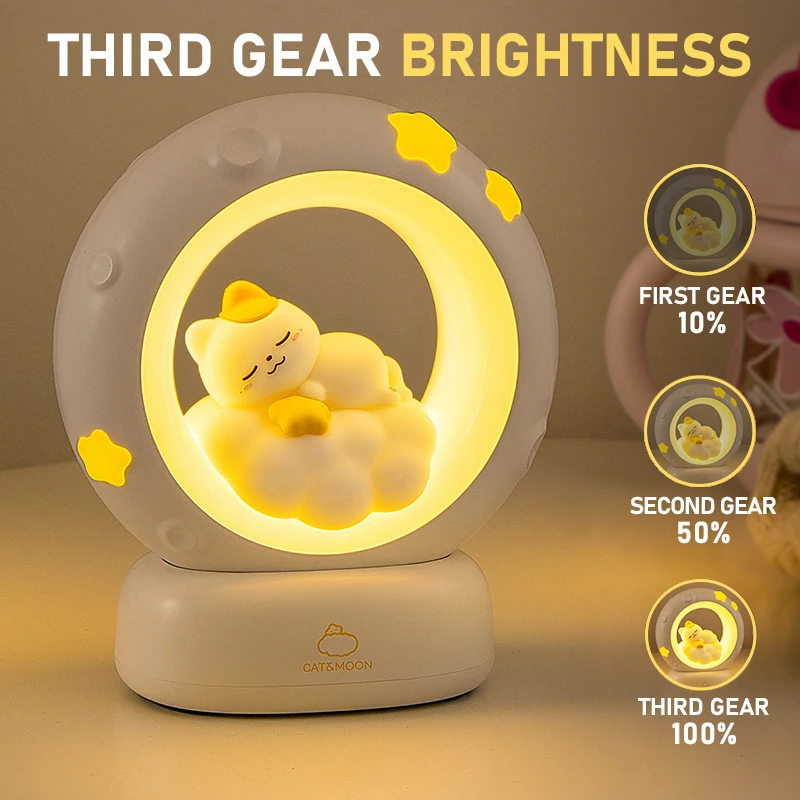 Cute Panda LED Clap Night Light Cat Rabbit USB Rechargeable Reading Table Lamp Room Decor Gift for Baby Children Sleeping Lights