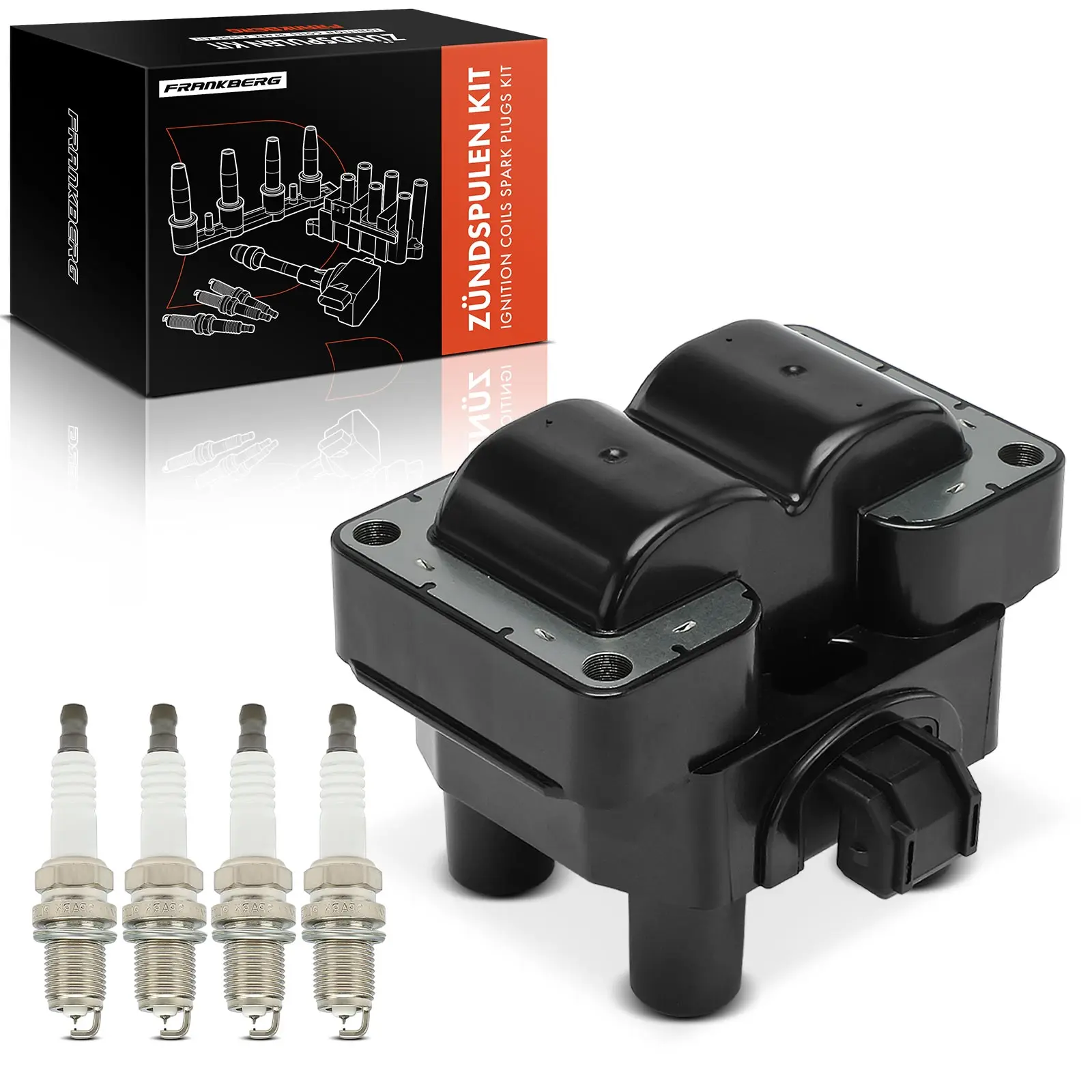 Frankberg 1 bobine + 4 bougies voor Opel Astra F Caravan CC, Calibra A, Frontera, Omega B, Vectra 2.0L, 2.2L, 1990–1999, 1208065