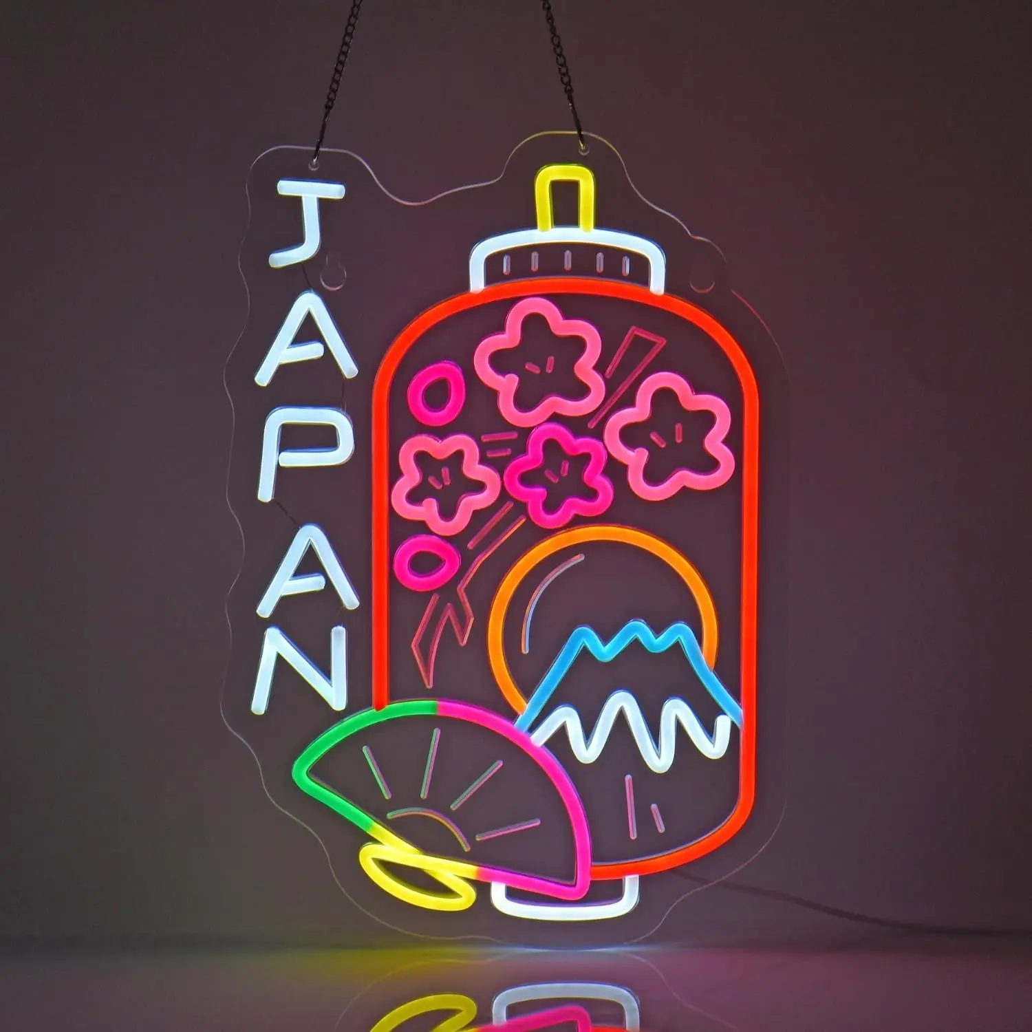 LED Neon Sign Japanese Sakura Cherry Blossom Fuji Lantern Neon Light for Japanese Restaurant Bar Home Decor USB Night Light Gift
