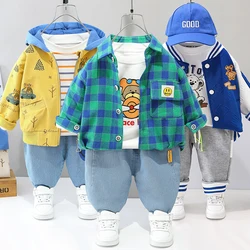 Toddler Clothing 0-4-year-old Children's Cartoon Long sleeved Sports Set Baby Hooded Coat Long Pants Casual Three Piece Set