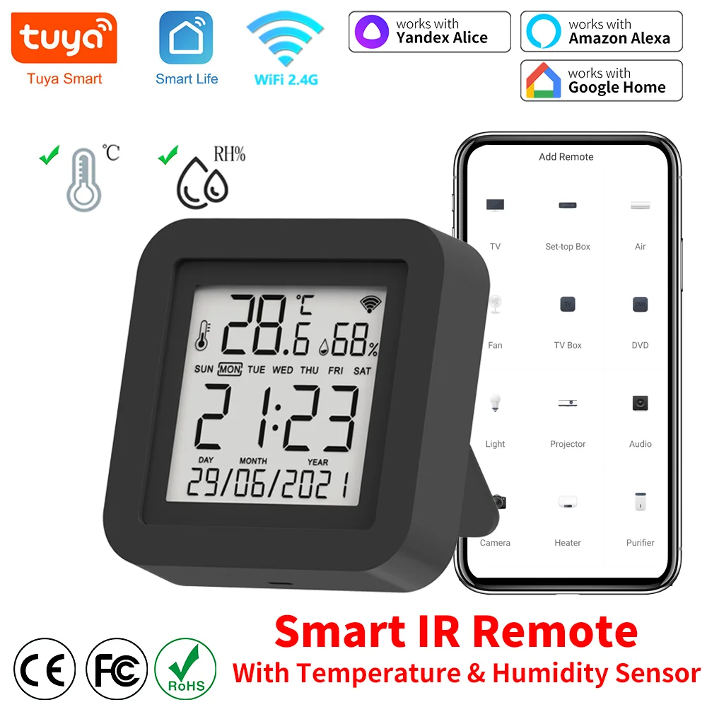 Tuya Smart Universal IR Remote con sensore di umidità della temperatura per condizionatore d\'aria TV AC funziona con Alexa Google Home scarn