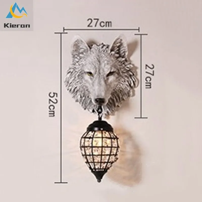 Nordic Moderne Wolf Kopf Led Wand Lampe Schlafzimmer Studie Bar Hotel Nacht Kristall Wand Lampen Wohnzimmer Dekoration Harz Wand licht