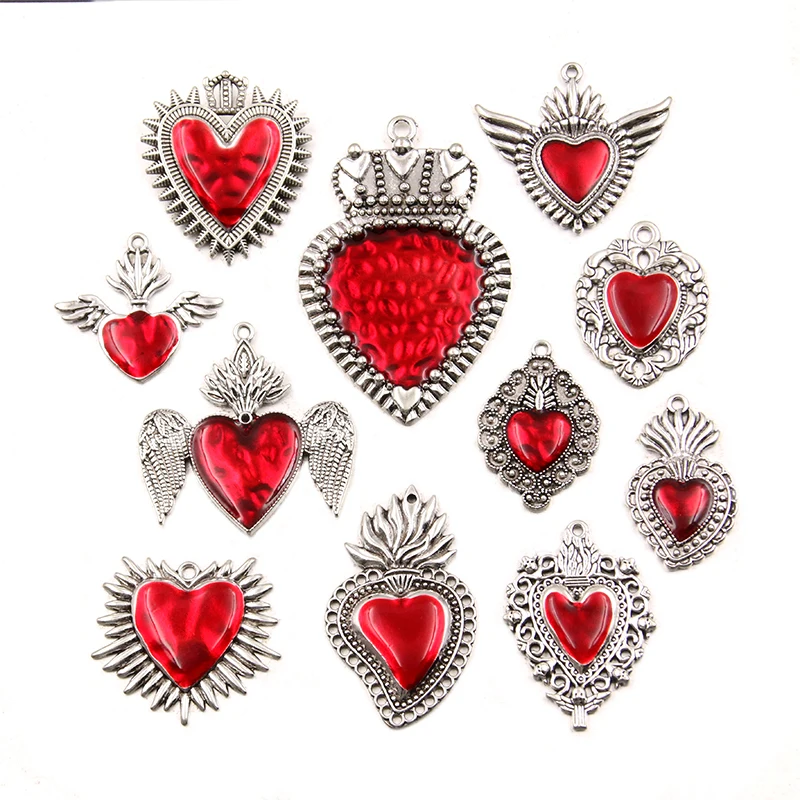 2-8Pcs Mix Size Wholesale Alloy Metal Drop Oil Red Heart Charm Red Color Pendant For Enamel DIY Bracelet Necklace Jewelry Making