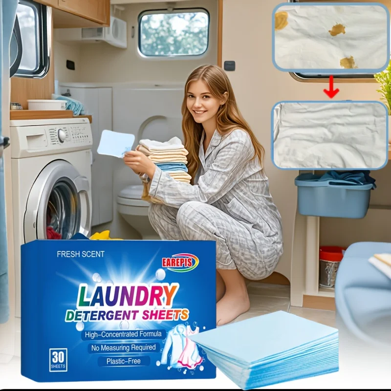 30pc Powerful Laundry Detergent Sheets,Portable & High-Quality for Clothing Stain Removal & Cleaning Essentials Washing Machines